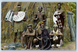 KwaZulu-Natal South Africa Postcard Zulus at Home Armor Weapon c1910