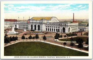 VINTAGE POSTCARD UNION STATION & COLUMBUS MEMORIAL FOUNTAIN WASHINGTON D.C 1920s