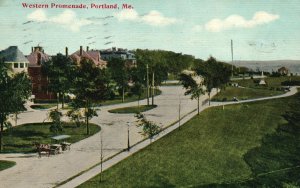 Vintage Postcard 1911 Western Promenade Roads And Highways Portland Maine ME