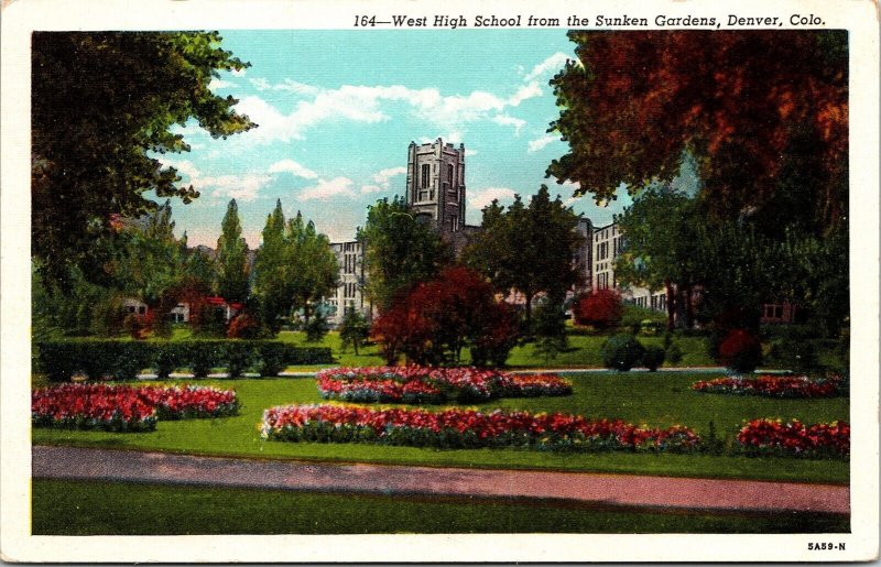 West High School Sunken Gardens Denver CO Colorado Postcard VTG UNP Vintage  