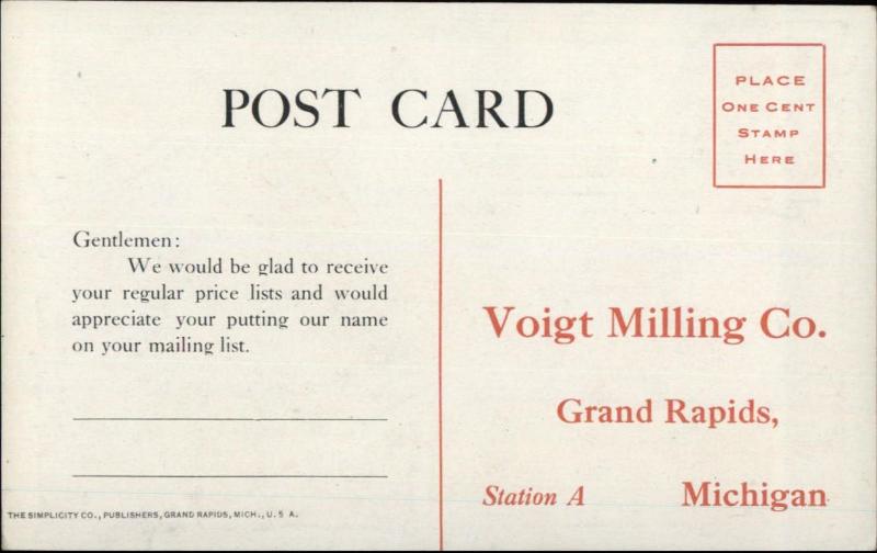 Voigt Milling Co Grand Rapids MI Crescent Flour Advertising Postcard c1910