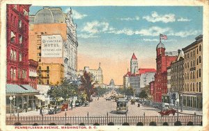 Washington DC Pennsylvania Avenue Occidental Hotel Trolleys 1917 Postcard
