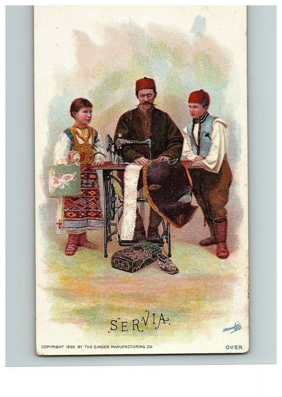 1892 Singer Manufacturing Co Trade Servia Sewing Card Victorian Europe Vintage 