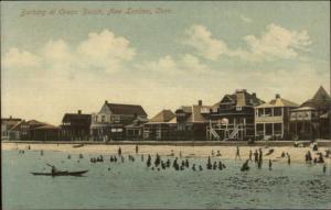 New London CT Bathing at Ocean Beach View of Homes c1910 Postcard