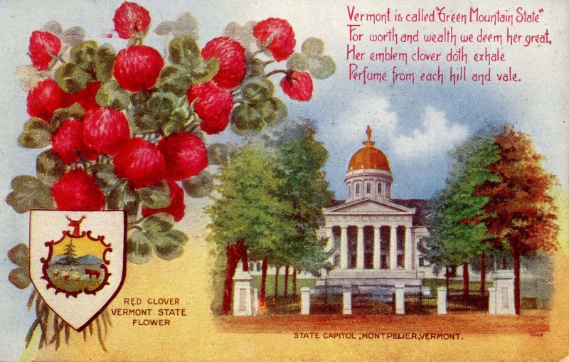 VT - State Flower & Capitol. Red Clover & Montpelier