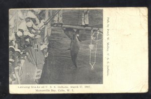 MANZANILLO BAY CUBA U.S NAVY SHIP USS INDIANA SHARK FISHING VINTAGE POSTCARD