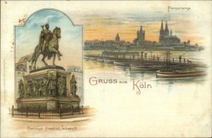 Gruss Aus Koln Germany Panorama & Statue c1900 Postcard