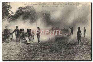 Postcard Old Army d & # Battery French 39artillerie 75 in action on the foreh...