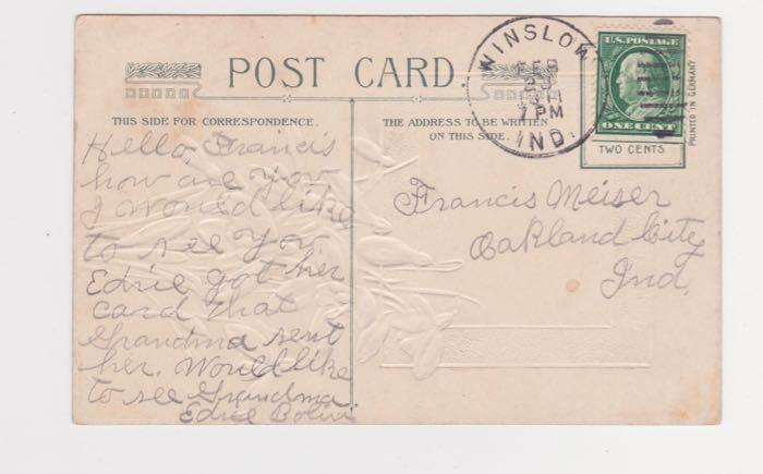 Winslow Oakland City IN Francis Meiser Birthday Vintage Postcard Early 1900s A35