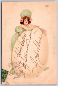 DS1/ Raphael Kirchner Art Nouveau Artist Signed Postcard c1904 Woman Egg 2