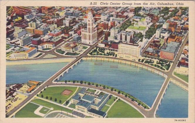 Ohio Columbus Aerial View Of Civic Center Group 1940 Curteich