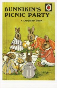 Bunnikins Picnic Party WW2 1940 Ladybird Rabbit 1st Edn Book Postcard