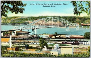 Dubuque Iowa IA, Julien Dubuque Bridge and Mississippi River, Vintage Postcard