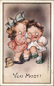 Little Girl and Boy Fighting Over Treacle Shamrock & Co. c1910 Vintage Postcard