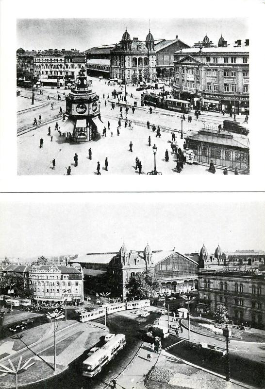 Atypical 15x21cm postcard Hungary Budapest Marx square now & then 1970s reprint