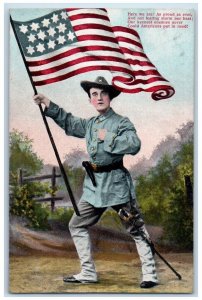 c1910's US Military Soldier Patriotic American Flag Unposted Antique Postcard