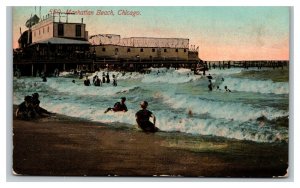 Vintage 1912 Postcard Waves Swimmers on Manhattan Beach Chicago Illinois