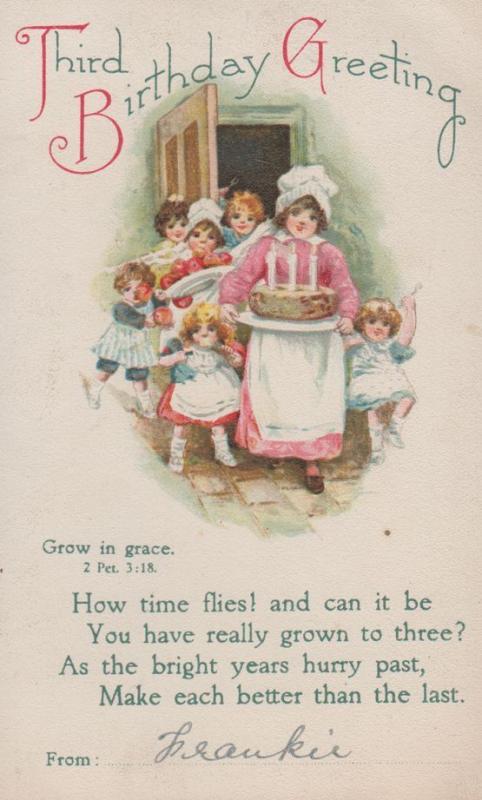 Cake Making Apples Grow In Peace Antique Happy Birthday 3rd Postcard