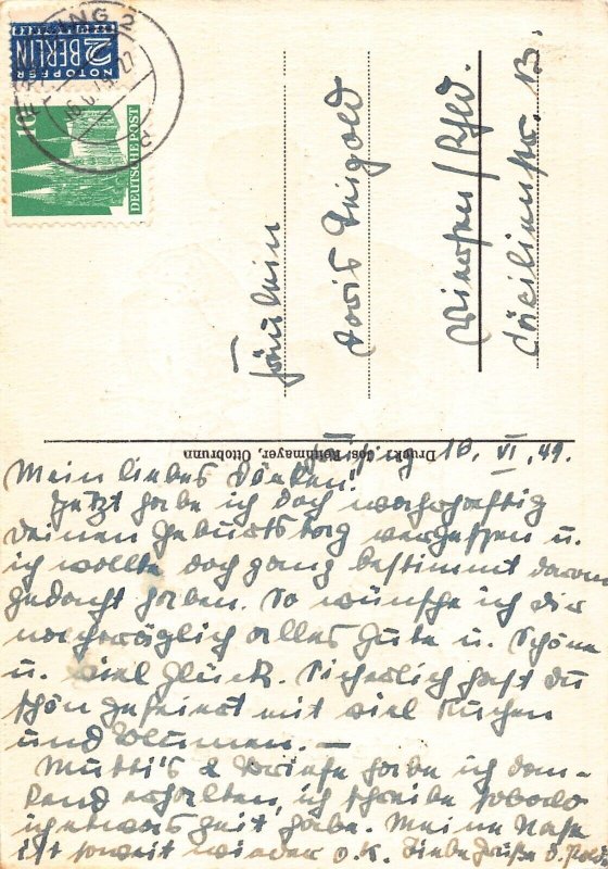 L226 Greetings 1949 Silhouette children flowers postcard