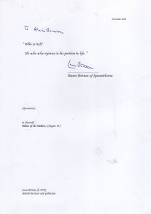 Leon Baron Brittan Spennithorne Hand Signed Conservative MP Letter