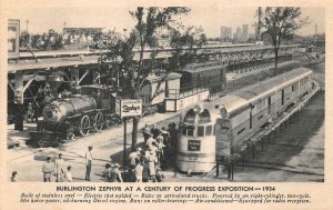 BURLINGTON ZEPHYR TRAIN CENTURY OF PROGRESS EXPO ADVERTISING POSTCARD (1934)