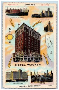 Chicago Illinois Postcard Hotel Wacker Multi-View The Loop Merchandis Mart c1940