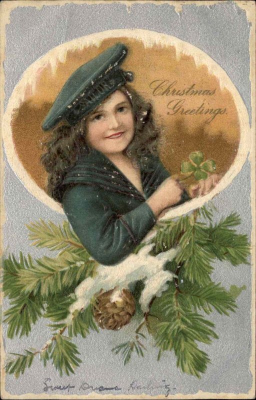 Christmas Pretty Young Girl Vintage Clothing Hat c1910 Vintage Postcard