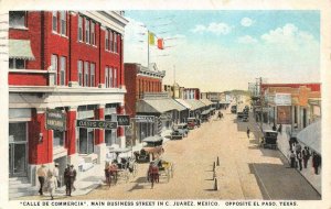 JUAREZ, Mexico  MAIN BUSINESS STREET SCENE Oasis Cafe~Bank~Bar  c1920's Postcard