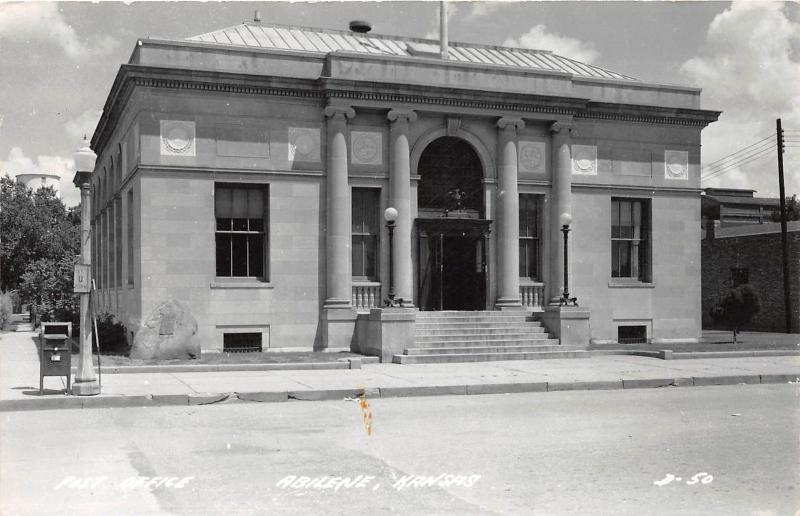 Kansas Ks Real Photo RPPC Postcard c1950 ABELINE Post Office Building