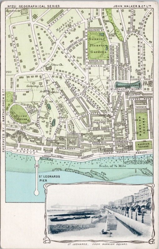 St Leonards from Warrior Square England Map Bartholomew John Walker Postcard H35 