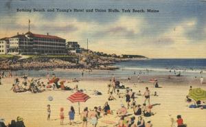 Bathing Beach and Young's Hotel - York Beach, Maine - pm 1949 - Linen