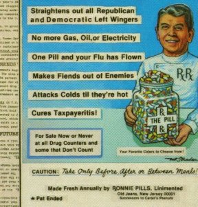 Artist Signed Postcard, Political Satire Ronald Reagan Ronnie Pills