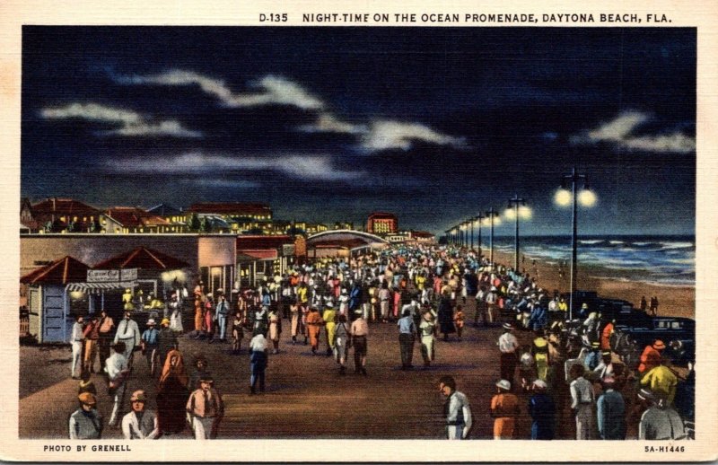 Florida Daytona Beach Ocean Promenade At Night Curteich