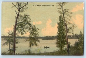 c1910's Postcard Fishing On The Soo Line Railroad Boating Scene Advertising