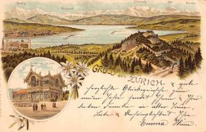 Zurich Germany Gruss aus Birds Eye View Antique Postcard J39629