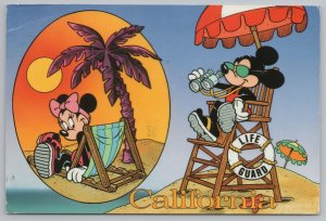 Comic~Mickey Mouse California Life Guard On Duty~Minnie~Continental Postcard