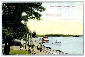 1912 Lincoln Lake Boats Dock Ludington Michigan Antique Vintage Posted Postcard