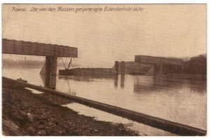 Lithuania 1916 Used Postcard Kovno Kaunas Destroyed Railway Bridge Military Post