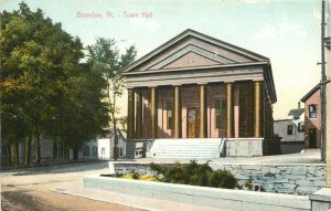 c1910 Postcard; Brandon VT Town Hall Rutland County Unposted