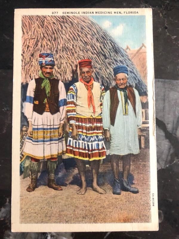 1939 Miami FL USA Picture Postcard Native American Seminole Indian Medicine Men