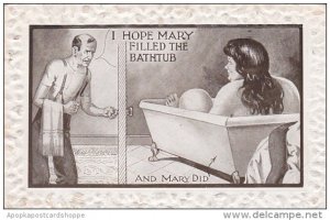 Humour Man Going Into Bathroom I Hope Mary Filled The Bathtub 1910