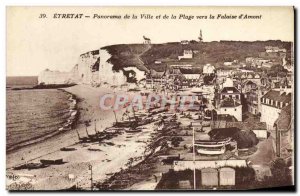 Old Postcard Etretat Panorama of the City and the Beach to the Cliff of Upstream