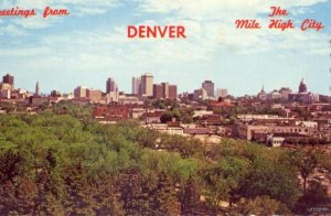 DENVER, CO GREETINGS FROM THE MILE HIGH CITY PANORAMA DOWNTOWN SKYSCRAPERS 1969