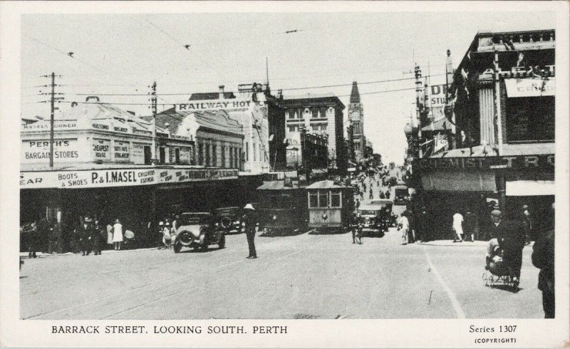 Perth Australia Barrack Street Looking South Railway Hotel Unused Postcard G84