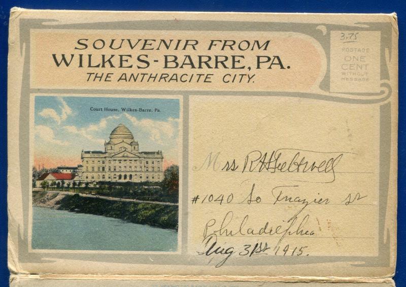 Wilkes Barre Pennsylvania pa Anthracite City Miners Bank postcard folder