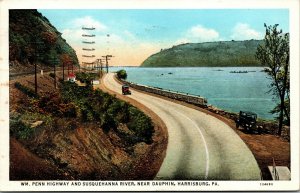 Vtg William Penn Highway Susquehanna River Near Dauphin Harrisburg PA Postcard