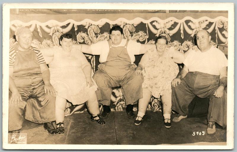 FAT PEOPLE GROUP ANTIQUE REAL PHOTO POSTCARD RPPC SIDESHOW FREAKS