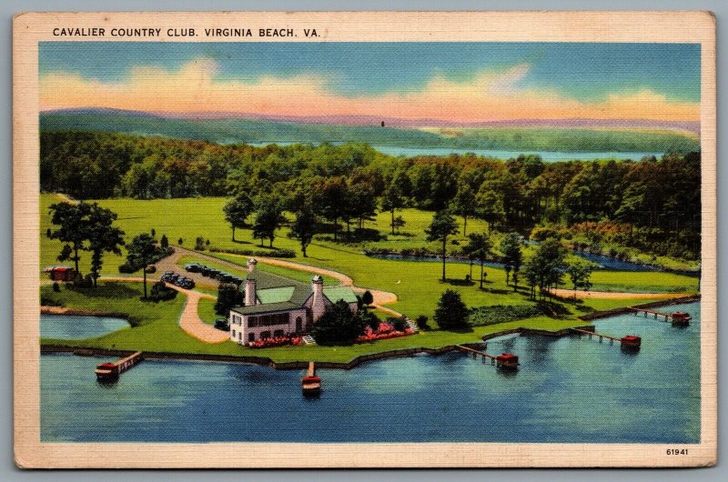 Postcard Virginia Beach VA c1940s Cavalier Country Club Golf & Yacht Club Aerial