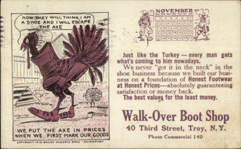 Walk-Over Boot Shop - Troy NY - Chicken in Boot c1910 Postcard