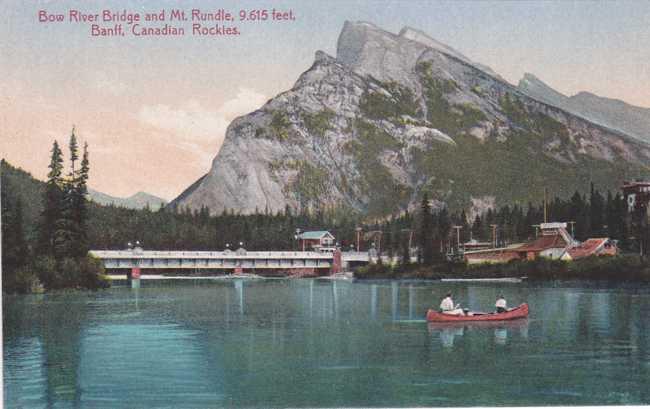 Bow River Bridge and Canoe - Banff AB, Alberta, Canada - DB